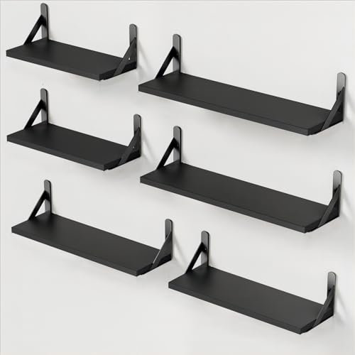 Pipishell 6 Stück Wandregal Holz und Metall, Wandregale zur Aufbewahrung, rustikaler Metalldraht, maximale Belastung 40lbs, für Wohnzimmer, Schlafzimmer, Büro, Badezimmer oder Küche