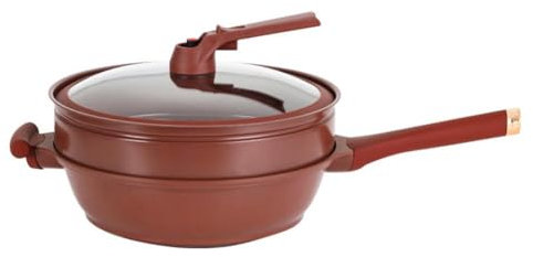 rujjftsy Clay Wok with Steamer Basket, Non-Stick Multifunctional Pottery Clay Wok, Micro Pressure Pot Micropressure and Induction Bottom with Free-Standing Lid Stir Fry Pan Set