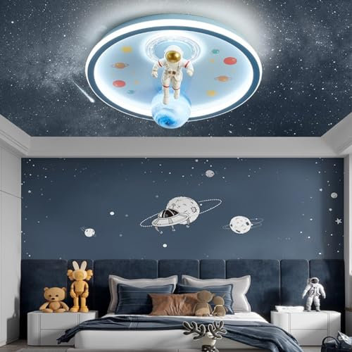 RuiRfh Deckenlampe Innen Cartoon Restaurantlampe LED Dimmbare Deckenleuchte Kinderzimmerlampe Glas Planet Design Lampenschirm Schlafzimmer 3000K-6500K Babyzimmer Wohnzimmer Deko Wandlampe (Color : Bl