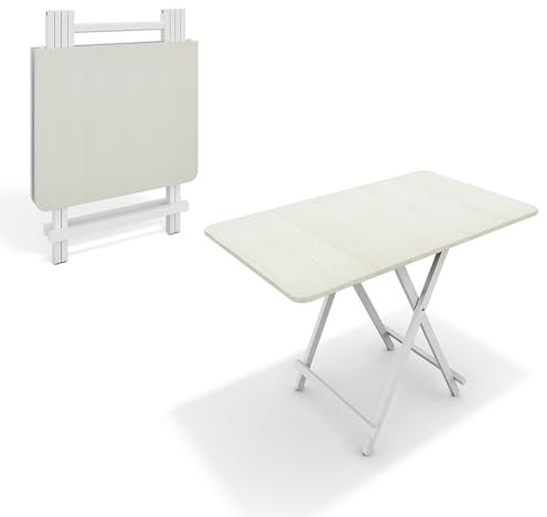 Warmiehomy Dining Table Folding Table Wooden Folding Snack Table Foldable Diner Picnic with Metal Legs (White, 60 * 100cm)