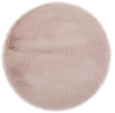 -LUXOR- living Tappeto in pelliccia sintetica Coste per camera da letto, ideale per la camera da letto, comodo tappeto in pelliccia di agnello, 120 cm, rotondo, rosa antico