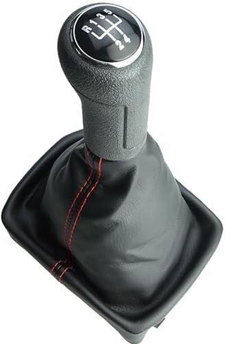 Schaltknauf Schaltsack Rahmen 5 Gang schwarze Kappe - rote Naht kompatibel für VW Polo 9N 4 IV + 9N2 + 9N3 Bj. 2001-2009
