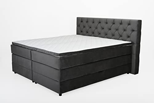 Belanoti ® Any Boxspringbett 160x200 mit Bettkasten 7-Zonen Taschenfederkern Matratze inklusive Visco Topper Bett 160x200 in der Farbe Anthrazit H2 und H3 Polsterbett mit Stauraum