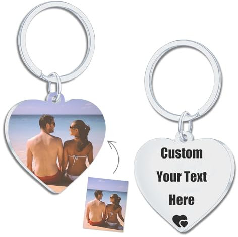 Portachiavi Personalizzato con foto, incisione nome e testo in acciaio inox adatto per uomo e donne regali di coppia, anniversario (argento-1)