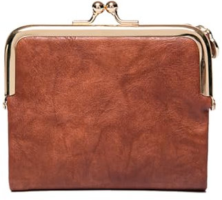 Geldbörse für Damen, mit gefalteter Geldbörse aus PU-Leder, Brieftasche mit Reißverschluss, einfarbig, braun, Talla única, Casual