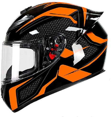 YPDOPORA Integralhelme Für Motorradfahrer Mit Getöntem Visier, DOT/ECE-Zugelassener Motorrad-Moped-Straßenrad-Rennhelm Für Männer Und Frauen,Black orange,2XL