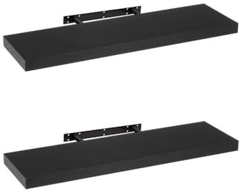 LOLAhome - Set de 2 Baldas Flotantes para Pared de Madera Negras de 80x23 cm, 2 Estanterías de Pared Resistentes y Decorativas sin Agujeros Visibles para Salón, Cocina, Oficina o Dormitorio