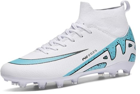 Fussballschuhe Herren Professionelle Fussballschuhe Unisex Outdoor Kinder hohe Bande für Kunstrasen geeignet AG Wettkampf- Trainingsschuhe,Weiß AG 40