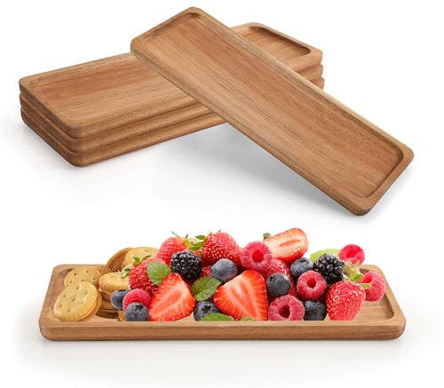 YKUKIZEE 4 Pack Wooden Boards for Serving Food 29x11cm, Acacia Wood Serving Platter, Wooden Serving Tray for Sushi Fruit Appetizer Cheese