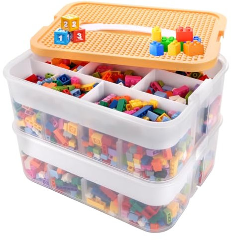 GBACHOOSE Aufbewahrungsbox mit Deckel Bausteine, 2 Stufen Bausteine Boxen Aufbewahrung, Sortierbox 30,5 x 23 x 23 cm, Aufbewahrungsbox Bausteine, Box aufbewahrung Sortierbox, Stapelboxen für Bausteine