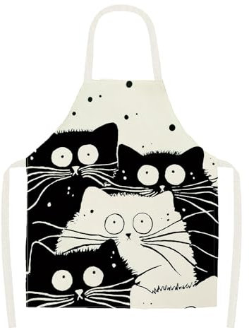 Novstuf Kochschürze Cartoon schwarz weiße Katze Muster Schürzen Verstellbare Karikatur Schürze aus Leinen Wasserdicht Küchenschürze für Damen und Herren Latzschürze für Haus,Restaurant 1 (Stil 2)