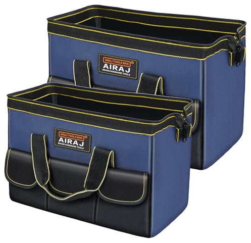 Tool Bag 2-Pack Set | AIRAJ 16 & 18 Small Tool Bag | Wide Mouth Tool Bags for Men and Women | Small Tool Tote | Tool Organizer for Home Repairs,Garage Storage,Professional Work | Portable Tool Box