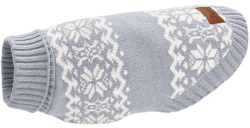 HUNTER Hundepullover BIRKA, Warmer Strickpullover für Hunde, weiches Chenille-Garn, mit Rollkragen & Norwegermuster, maschinenwaschbar bei 30°C, Farbe: graublau, Größe: 25