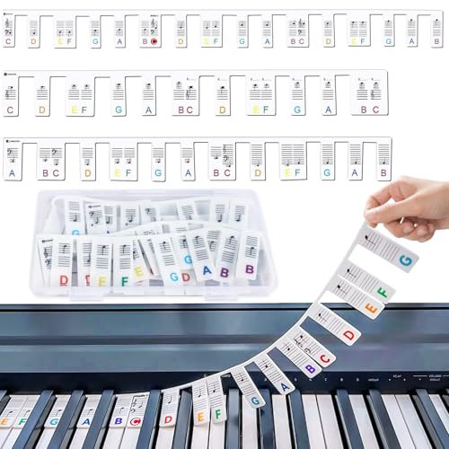 Removable Piano Keyboard Note Labels, Washable Beginners Piano Notes Overlay Strips, 88-Key Full Size Silicone Piano Notes Guide Labels, Reusable Key Music Notes Letter Label