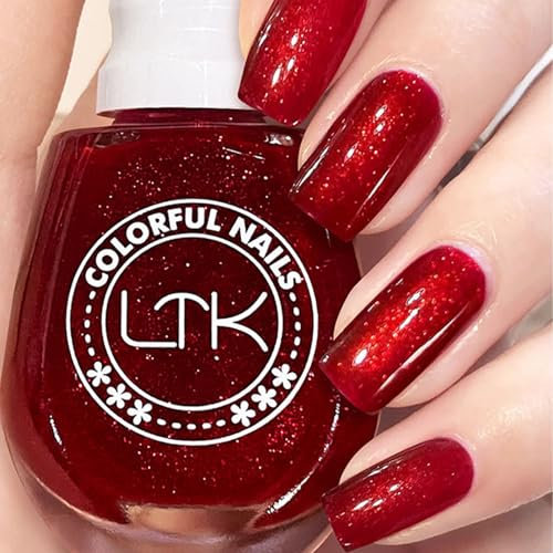 Glitter Nail Polish, Red Nail Varnish, Holographic Quick Dry Nail Polish No UV Lamp Curing, Long Lasting, Chip Resistant, Non-Toxic, Quick Drying, Salon Manicure, At Home Manicure (7#Sparkle Red)