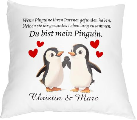Personalisiertes Valentinstagsgeschenk für ihn Kissen inkl. Füllung | 40x40 cm Kopfkissen mit Personalisierung | Geschenk zum Jahrestag für sie Männer Frauen Freundin Freund | Du bist Mein Pinguin