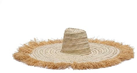 ZocoChic Chapeau en raphia marocain à franges artisanal, 70 cm, couleur naturelle, naturel, 60