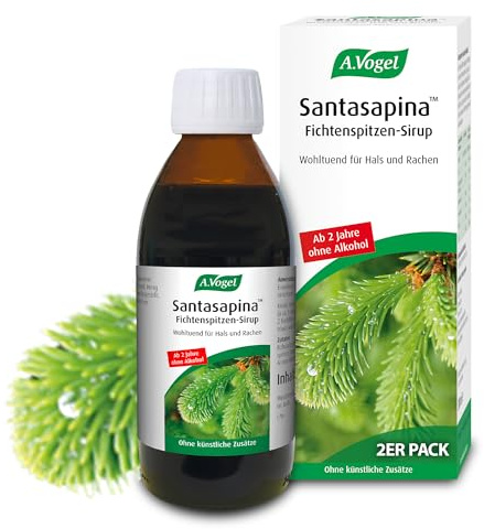 A.Vogel Santasapina Fichtenspitzen Sirup 2 x 200 ml, beruhigend für Hals und Rachen, ohne Alkohol und Zuckerzusätze, für Erwachsene und Kinder ab 2 Jahren