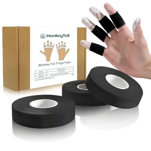 MonkeyTail Kletter Fingertape - 3 Rollen, 1,5 cm x 10 m, Premium Klebeband für Finger, Extrem Starkes Fingerband für Klettern, Bouldern, Fitness und Fußball (black)
