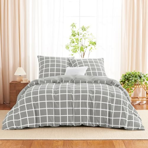 WAVVE Bettwäsche 155x220 3teilig Bettbezug - Bettwäsche-Sets 155 x 220 cm mit 2 Kissenbezüge 80x80 cm, ÖKO-TEX, Grau
