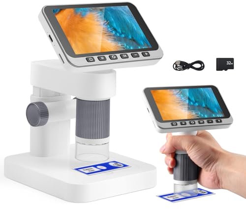 MINENICE Digital Mikroskop, 4,5 IPS Tragbares Mikroskop 5X-1600X 1080P HD Taschenmikroskop WiFi USB HandheldMikroskop mit 8 Einstellbaren LED-Lights 32GB SDcard für Kinder