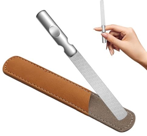DAJING Professional Stainless Steel Nail Files - Double Sided, Heavy Duty, Non-Slip Handle, Perfect for Natural Nails, Toenails, and Pets, Includes Leather Case