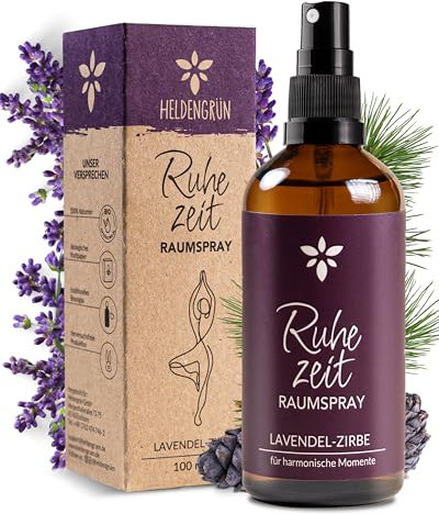 Heldengrün® Kissenspray zum Einschlafen Ruhezeit [ECHTE BIO-ÖLE] Dermatologisch getestet - Kopfkissenspray mit Bio-Lavendel & Zirbe - Schlafwohl Kissenpray