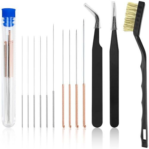 NISENTIA 3D Printer Nozzle Cleaning Needles Cleaning Kit, 3D Printer Nozzle Cleaner Needles Set Nozzle Cleaning Kit Accessories Nozzles Printer Accessories Tool with Brass Wire Brush and Tweezers