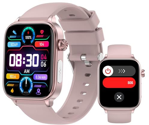 AngLink bergxpertenwatch GlucoCareSOS Smartwatch Damen Herren mit Bluetooth Anruf, 1,96 Fitness Uhr mit Herzfrequenz, Blutsauerstoff, Schlafmonitor, Kompatibel mit Android iOS (Pink)