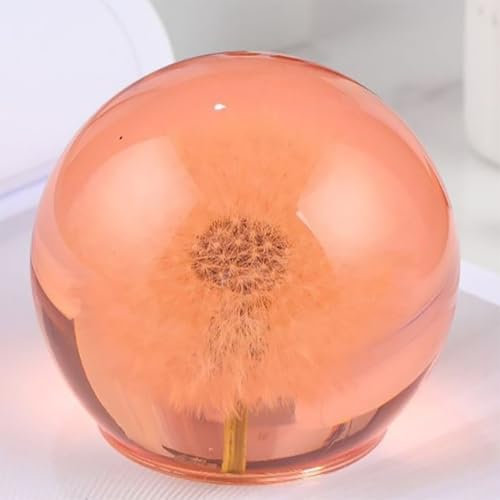 Presse-Papiers en Résine avec Vrai Pissenlit – Sphère en Cristal Clair à Base Plate, Symbole d'Espoir et de Souhaits, Cadeau Décoratif pour Bureau, Maison, Anniversaire, Mariage, Remise de Diplôme(Ora