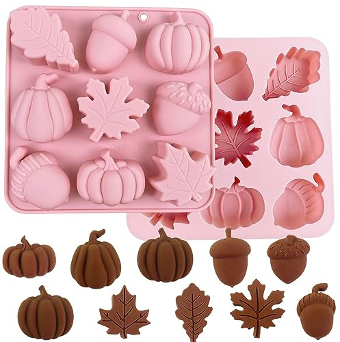 Stampi in silicone autunnali per cioccolatini a forma di foglie d'acero, ghiande e zucche, stampi 3D per cioccolato, caramelle, per autunno, giorno del Ringraziamento, tema raccolto (1 pezzo)