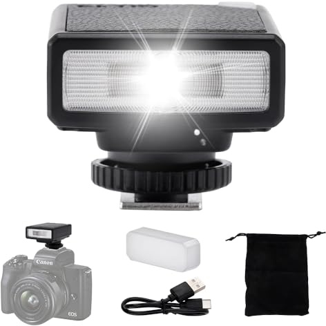Kamerablitz für Canon Sony Nikon Panasonic Olympus Pentax, GN10 ISO 100 5600W 1/250 Blitzrate 1-3S Recycling-Geschwindigkeit 5 Stufen Helligkeit, Mini-Blitze mit Diffusor für Kameras