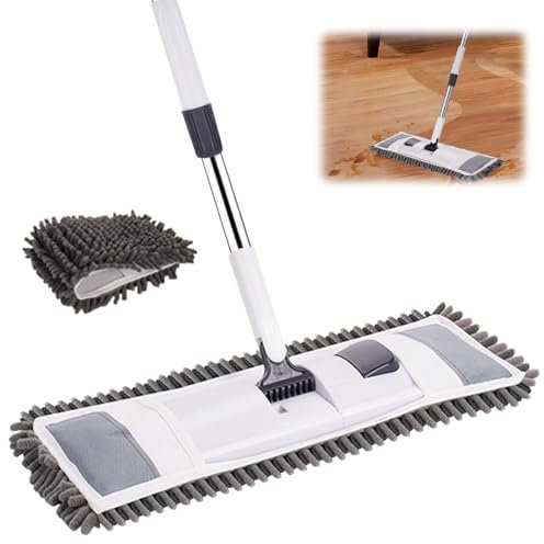 Kaezuy Bodenwischer Mit Teleskopstiel 110-137cm Flachmopp Mit 2 Wiederverwendbaren Moppads Edelstahlstiel Faltbar Für Hartholz Laminat Fliesen (A)