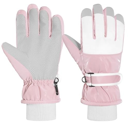 MoKo Skihandschuhe Kinder, wasserdicht, Winddicht, 6–15 Jahre, M, Rosa&Weiß