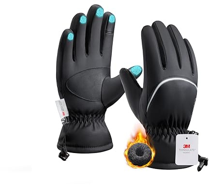 Origem Guanti Invernali Termici Uomo Donna, 3M Thinsulate Touchscreen Impermeabili Guanti Moto Sci Neve con Riflettenti per Bici Ciclismo Scooter Motocross Calcio Corsa Running sportivi snowboard