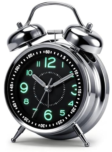 Alarm Clocks for Heavy Sleepers, Loud Alarm Clock Bedside, Battery Operated | Silent Non-Ticking with Glow in Dark Numerals, Elegant Retro Metal for Heavy & Deep Sleep Adults Kids