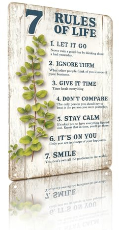 25234 Metallschild mit Aufschrift 7 Rules of Life, Vintage-Aluminiumschild, Wanddekoration für Wohnzimmer, Schlafzimmer, Büro, Café, 20,3 x 30,5 cm, Retro-inspirierender Lebensführer, Wandkunst