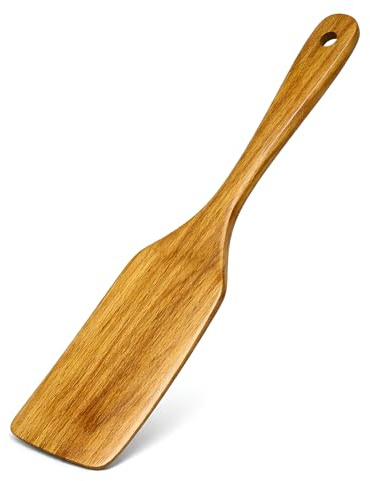Wooden Spatula Cooking Utensils Wok Spatulas Flat Egg Flipper Spatulas 12 Inch Long Handle Bamboo Wood Spatula Kitchen Utensil for Cooking Flipping, Scraping & Turning