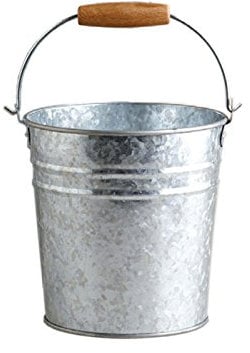 Secchiello Zincato in Metallo argento con manico in legno H. 26 cm diam. Ø 26 x 26 cm EV