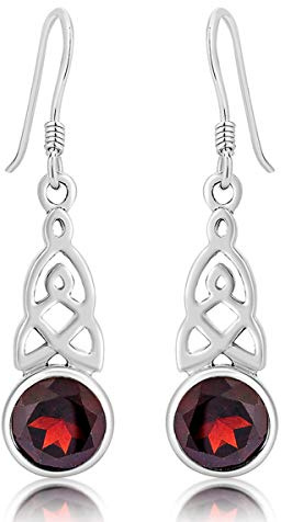 DTPSilver -Damen Haken Ohrringe 925 Sterling Silber - Keltische Dreifaltigkeitsknoten - keltischen Kollektion - Granat