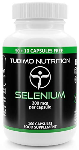 Selenio 200 mcg Capsulas – 100 Cápsulas (3+ Meses de provisión) de Desintegración Rápida, cada una con 200mcg de Polvo de L Selenometionina (Selenium Supplement)