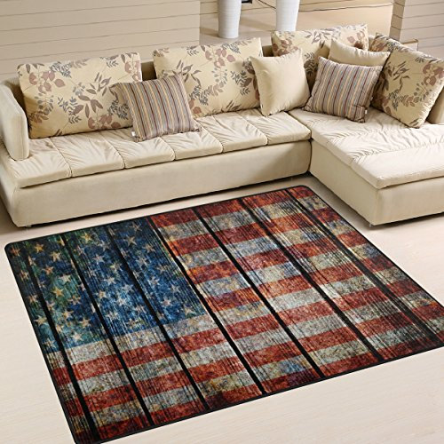 Use7 Teppich, Retro-Holz, USA-Flagge, gestreift, Stern-Motiv, f¨¹r Wohnzimmer, Schlafzimmer, Textil, Mehrfarbig, 203cm x 147.3cm(7 x 5 feet)