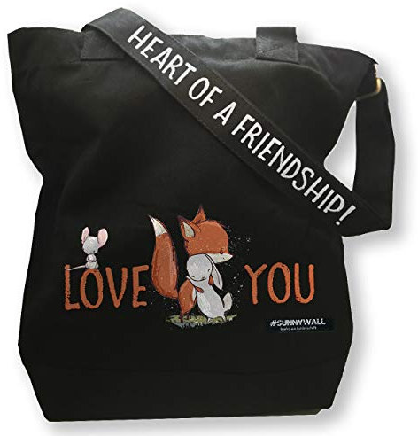 Sunnywall Freizeittasche Strandtasche canvas mit Innentasche Label (Fuchs fox Love You Heart of your friendship)