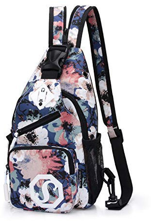 FANDARE Schulrucksack Brusttasche Jungs/Mädchen Sling Rucksack Herren Damen Schulranzen Schultertasche Sling Bag Rucksack Umhängetasche Sporttasche für Sport, Reisen Wasserdicht Polyester Blumen Camo