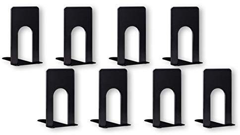 4 Paare HuaD Buchstützen, Hochwertiges Buchstützen aus Metall für Bücher, DVDs,Magazine, 64 x 94 x 125mm (8 Stück) (Schwarz)