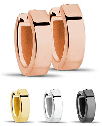 Treuheld® | Klassische, eckige Creolen/Ohrringe | 925 Sterling Silber | 4mm x 13mm | Roségold | Klappcreolen für Damen und Herren | Set Paar