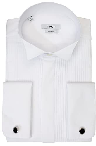 Xact Herren Formales Smokinghemd, Doppelmanschette - Manschettenknöpfe inklusive (White - Wing Collar - Pleated Fly Front) 41