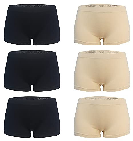 Libella 6er Pack Damen Panties Boxershorts Mikrofaser Seamless 3908 Schwarz Hautfarben S/M