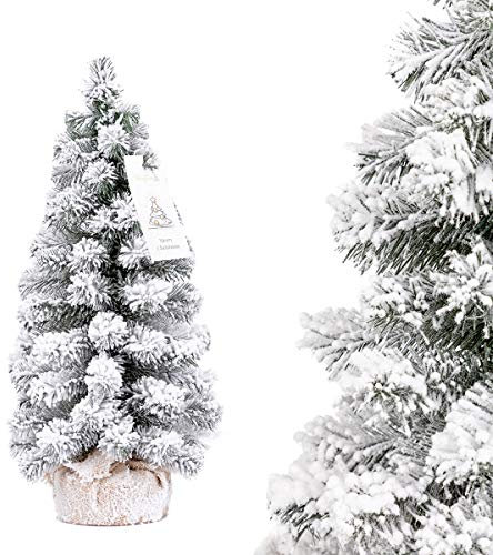 FairyTrees künstlicher Weihnachtsbaum klein, Fichte Natur-Weiss mit Schneeflocken Mini, Weihnachtsschmuck für Schreibtisch, 50cm, FT41-50