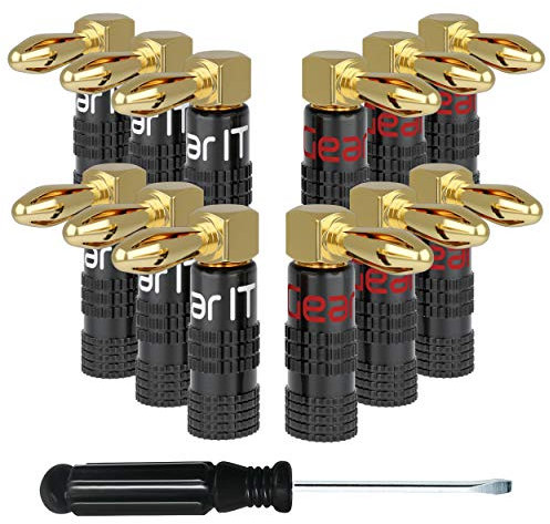 GEARit Right Angle Banana Plugs for Speaker Wire (6 Pairs, 12 Pieces), 90 Degree Pin Plug Type, (Non Conductive Coating) Spring Clips Speaker Banana Jack Terminals (Support 12 AWG to 20 AWG Wires)